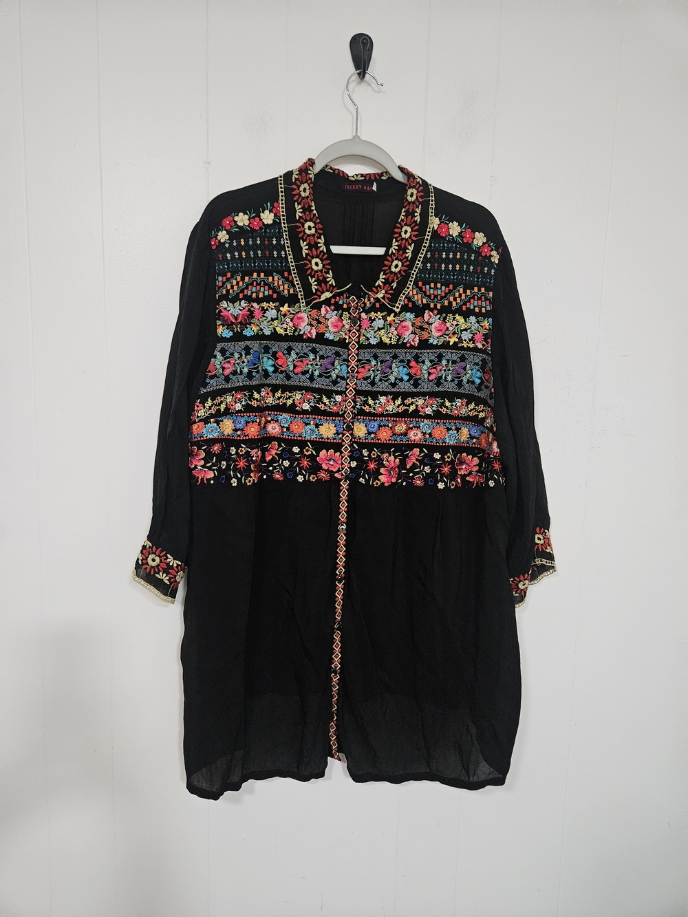 Johnny Was Black  Embroidered Top